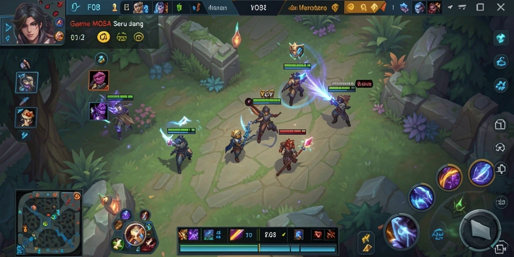 Screenshot gameplay F08 yang menampilkan aksi seru di arena MOBA.