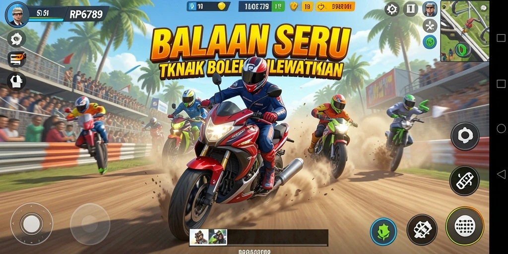 Screenshot utama RP6789 menampilkan aksi balapan yang mendebarkan.